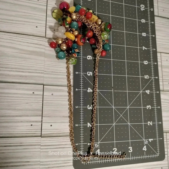Colorful Multiple Glass Bead Ball Gold Tone Statement Fashion Necklace Cluster - Picture 7 of 9